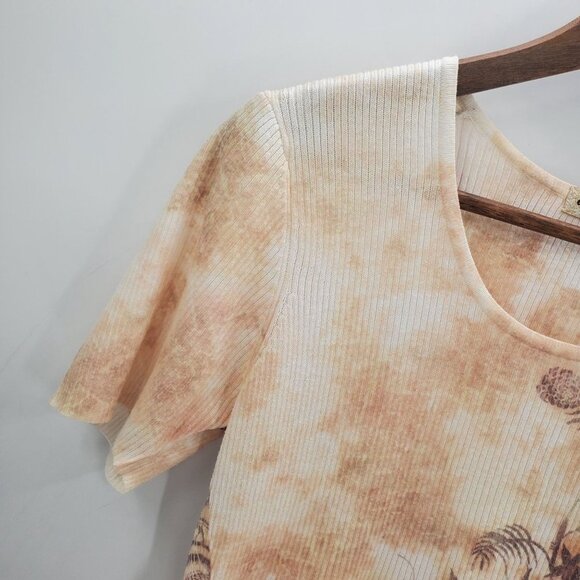 One World Live And Let Live Womens Short Sleeve Baby Doll Sweater‎ Sz XL Yellow - Picture 7 of 13